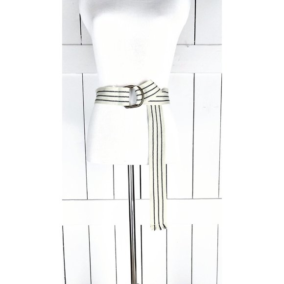 Vintage 90s wide striped woven cloth chord sash belt/wide striped ribbon trim - Picture 2 of 4